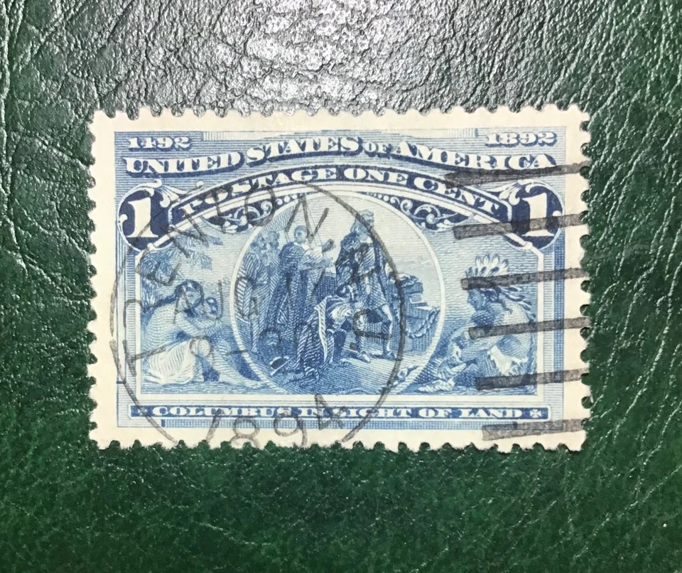 US #230 1c Columbian Blue Superb Used Jumbo Town Cancel PSE Graded 98J (1893) - Image 1 of 4