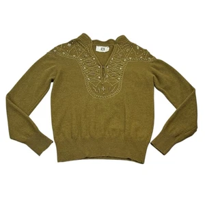 80er 90er Fairycore Cottagecore Pullover olivgrün Wolle Perlen 36 Inch Brustweite - Bild 1 von 8