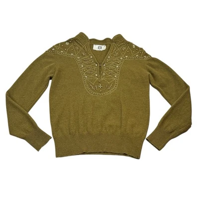 Suéter Fairycore Cottagecore Años 80 90 Verde Oliva Lana Cuentas 36 Pulgadas Busto Foto 1 de 4