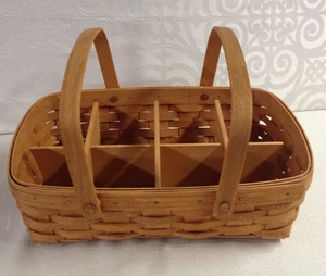 Longaberger GATHERING BASKET w/ 8 pc Wood Divider 1996 SIGNED Vintage 14.5 X 10 - Picture 1 of 4