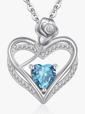 Collana Argento 925 Donna, Cuore Rose Ciondolo ,Idea Regalo Per Ogni Occasione - Immagine 1 di 3