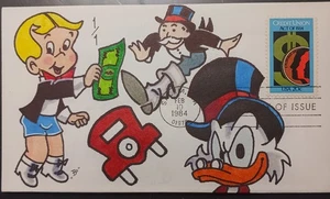 1984 Credit Union FIRST DAY COVER~ Hand Drawn Colored 1/1~Richie Rich, Monopoly - Picture 1 of 2