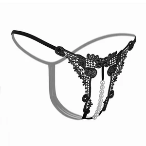 Low Waist Women Thong Underwear with Embroidered Hollow Pearl Crotch Detail - Picture 1 of 20