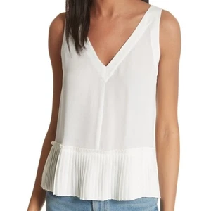 Rebecca Taylor Tanktop ärmelloses Shirt mit plissiertem Saum Größe 12 100 % Seide weiß - Bild 1 von 12