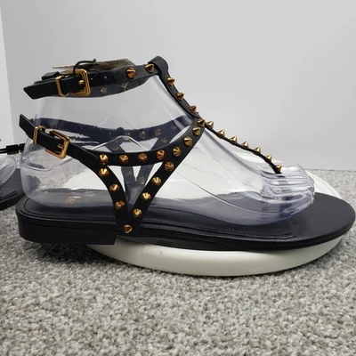 Черные кожаные гладиаторские сандалии Zara с золотыми заклепками панк-гот размер ЕС 38 США 7,5 - Изображение 1 из 4