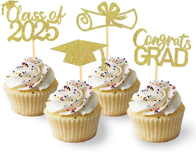 24 шт. золотые выпускные капкейки класса 2025 — набор из 24 (золотистые) - Изображение 1 из 4