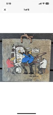Vintage Handpainted Slate New Orleans Roof Tile - Preservation Hall Jazz Scene - Image 1 of 4