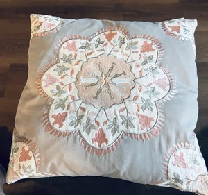 Villa Lugano Decoration Gray/Pink/ Silver Embroidery Trow Pillow 14”/14” - Picture 1 of 13