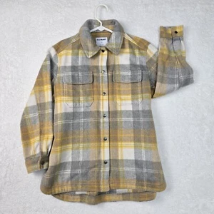 Old Navy Yellow Plaid Flannel Heavy Snap Button Shacket Oversized Size S Small - Picture 1 of 19
