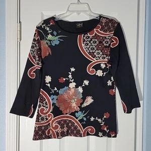 Katina Marie Top Womens Small Floral Paisle Rhinestone Art To Wear Made In USA - Picture 1 of 10