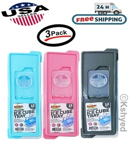 12 Molds Square Sillicone Ice Cube Tray W/Lid BPA FREE AST Color (3 Pack) - New - Picture 1 of 10