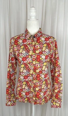 Blusa Kate Spade Saturday Talla M Roja Azul Amarilla Floral Abotonada Manga Larga Foto 1 de 4