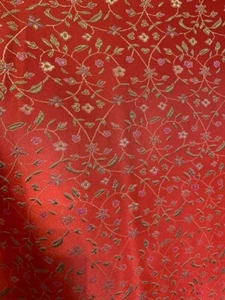 Red Small Floral - Faux Silk Brocade Fabric - Picture 1 of 5