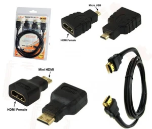 Set Cavo dati 1,5 m Hdmi Mini e Micro adattatore fotocamere tablet audio video - Picture 1 of 1