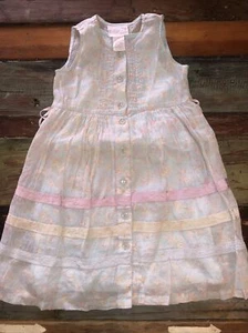 Cornelloki Girls aqua dress Pink flowers April Cornell Sz 2 button up ribbons - Picture 1 of 6