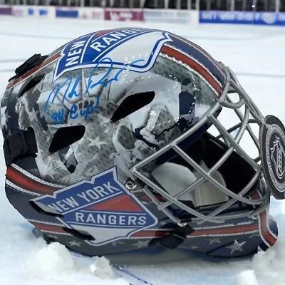 Casco de hockey tamaño completo firmado por Mike Richter NY Rangers JSA certificado de autenticidad automático 94 taza Inscr Foto 1 de 3