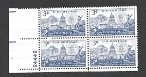 US STAMP 1001 Plate Block 3 CENT SLATE COLORADO STATEHOOD MINT NH OG FREE SHIP - Picture 1 of 1