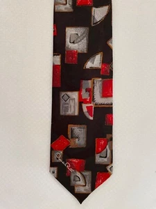 Oscar de la Renta Studio Logo Modern Art Geometric Poly-Silk Necktie - Picture 1 of 3