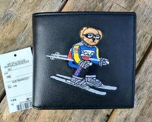 Genuine POLO RALPH LAUREN Skiing Bear Black LEATHER WALLET *COIN POCKET* NEW TAG - Picture 1 of 11