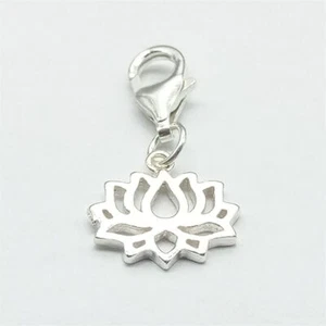 925 Sterling Silber Lotus Clip On Charm mit Karabinerverschluss für Armband Halskette - Bild 1 von 4