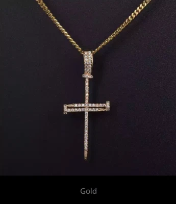 Colgante Cruz Helada - Joyería Religiosa para Hombre - Cadena Eslabones Cubanos Foto 1 de 4