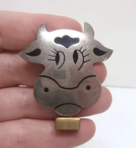 925 Sterling Silber 2-farbig Vintage Mexiko schwarz Emaille Kuh Anstecknadel Brosche TB-48 - Bild 1 von 3