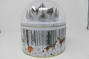 Debenhams Silver Crane Winter Woodland Rotating Musical Decorative Biscuit Tin - Picture 1 of 9