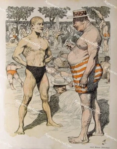 Adolf Münzer Badeanstalt Freibad Badehose Schwimmen Sonnenhut München Karikatur - Picture 1 of 1