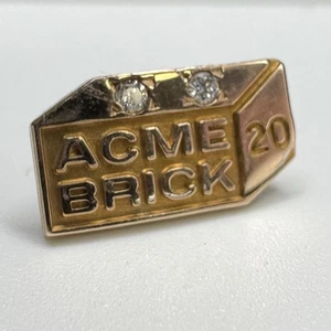 Acme Brick 1/10 10k Gold Filled Tie Pin Lapel w/ Diamonds 20 Years Employee - Picture 1 of 8