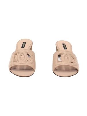 Dolce & Gabbana DG Cutout Leather Slide Sandals (Brown Nude) - Image 1 of 4