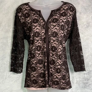 Vtg Y2K INC top Sz 1X Lace Brown Pink Whimsigoth Forest fairy dark romantic - Picture 1 of 8