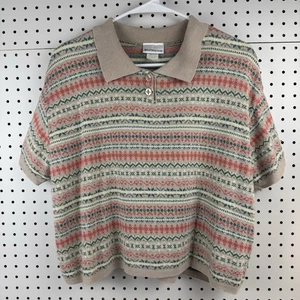 Vtg 90s Weathervane knit polo sweater M beige Fair Isle grandpacore retro - Picture 1 of 12