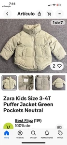 ZARA. Kids Jacket Ouilted Green Olive Size 3/4 - Picture 1 of 6