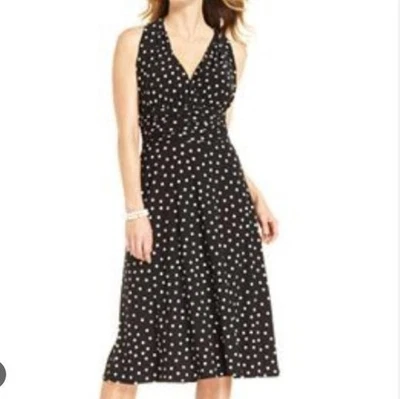 Vestido halter Evan Picone para mujer talla 10 azul blanco a lunares Foto 1 de 4