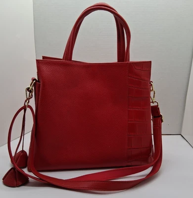 NWOT Red Pebble Leather Purse Handbag Tote 3 Large Compartments 12x10x4 Nice Bag - Image 1 of 4