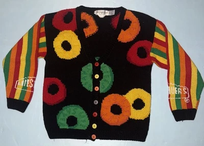 RARO De Colección Años 90’s Eagle’s Eye Salvavidas Caramelo Novedad Estampado Cárdigan Suéter Talla S Foto 1 de 4