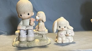 Precious Moments E-3110/B "Loving Is Sharing" Junge Hund Porzellan Figur 1979 - Bild 1 von 7
