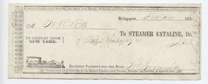 1850s Steamer Cataline freight receipt vignetted Bridgeport CT [6894.37] - Picture 1 of 3