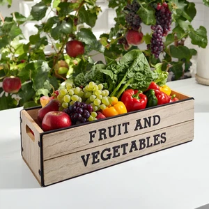 Fruit and  Vegetable Wood Basket Stand Kitchen Countertop Storage Rack Organizer - Picture 1 of 9