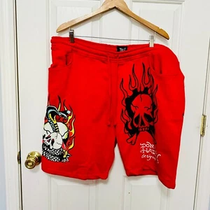 DON ED HARDY DESIGNS SIGNATURE TATTOO SKULL DRAGON LOGO FLEECE SHORTS XXL - Picture 1 of 9