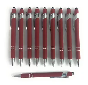 10ct Lot Metal Retractable Soft Touch Stylus Pens: BURGUNDY/MAROON/RED: Blue Ink - Picture 1 of 4