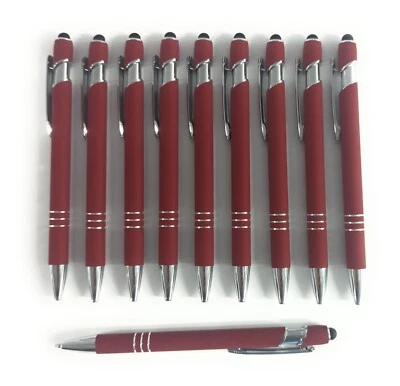 ALPHA METAL 10ct Lot Metal Retractable Soft Touch Stylus Pens: BURGUNDY/MAROON/RED: Blue Ink