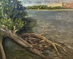 Grand River Logs In Grand Rapids - Original Oil Painting - Picture 1 of 1