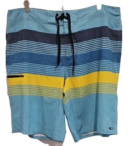 O'Neill Men's Brisbane Boardshorts Swim Trunks Blue & Yellow Stripes Size 38 - Picture 1 of 7