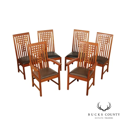 Stickley Metropolitan Collection Set of Six Cherry Lattice Dining Chairs Cover