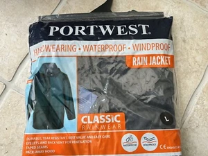 PORTWEST Classic Rain Jacket - Waterproof Hooded Jacket - Rain Mac Black Large - Picture 1 of 2