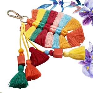 Lagenlook Quaste Schlüsselanhänger Bohemian Taschenanhänger Bohemian Handtasche Anhänger - Bild 1 von 11