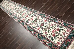 2'7'' x 16' Runner Hand Knotted 100% Wool Arts & Crafts Oriental Area Rug Cream
