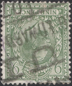 1924 BLOQUE CIFRADO SG427wi 9d MARCA DE AGUA VERDE OLIVA INVERTIDA FINA USADA GATO £120 - Imagen 1 de 3