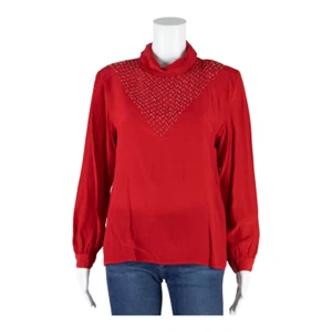 JORDAN NEW YORK Beaded Blouse Red Roll Neck Silk Long Sleeve Womens M - Picture 1 of 5